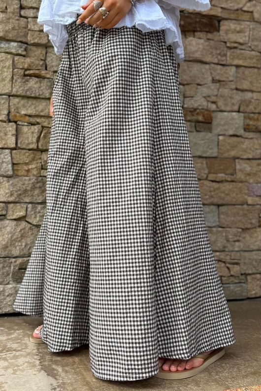 Arbi Gingham Palazzo Pant Chocolate